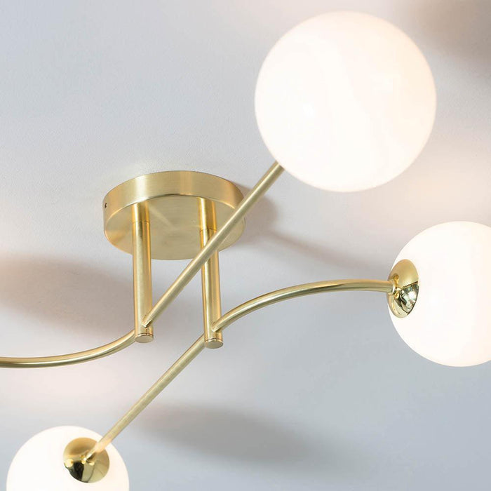 Endon Otto 4 Light Semi Flush Brushed Brass Ceiling Light Living room wide shot