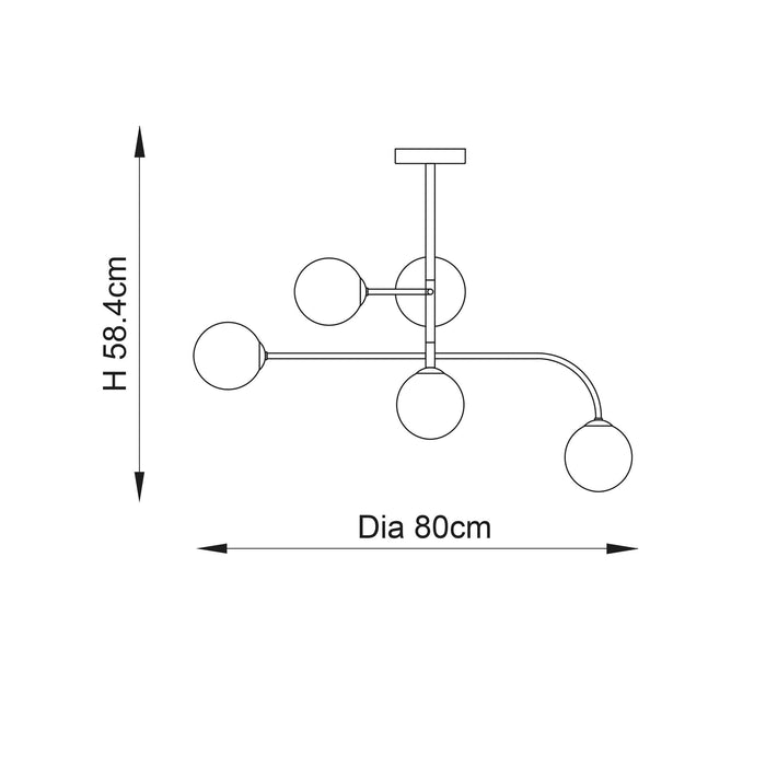 Endon Otto 5 Light Brass Finish Semi Flush Ceiling Light Hallway dimmable image 2