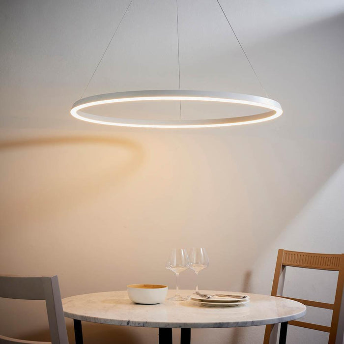 Endon Staten 1 Light Matt White Pendant Ceiling Light-Ceiling Pendant Lights-Endon Lighting living room 2nd close upTiffany Lighting Direct