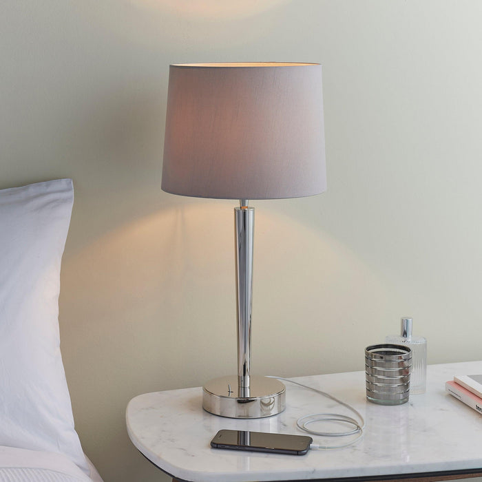 Endon Syon 1 Light Nickel Table Lamp With Mink Shade 72175 - charging a mobile phone