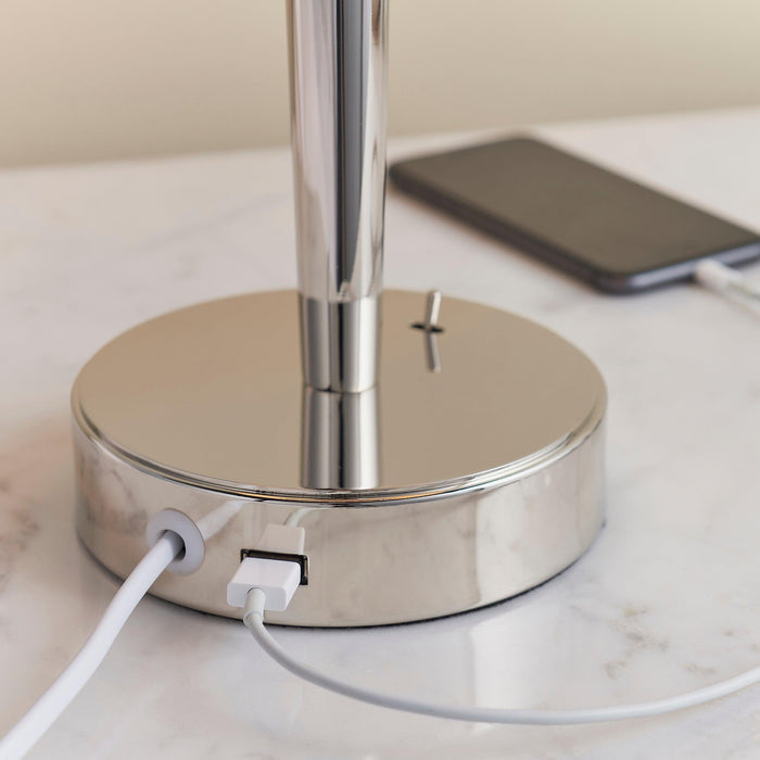 Endon Syon 1 Light Nickel Table Lamp With Mink Shade 72175 - USB port detail
