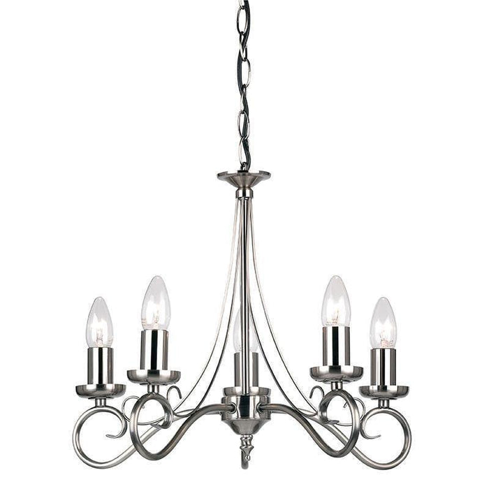 Traditional Ceiling Pendant Lights - Trafford Antique Silver Finish 5 Light Chandelier 180-5AS