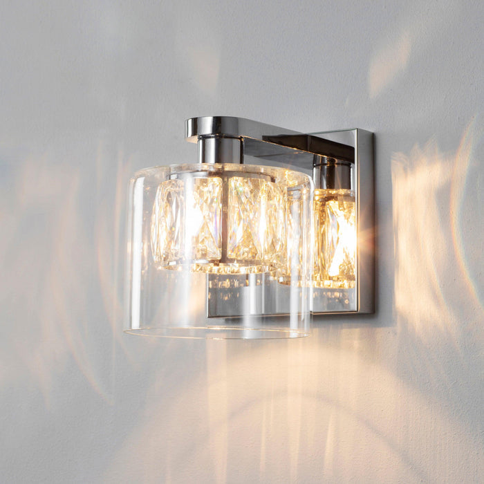 Endon Verina 1 Light Chrome Wall Light - Clear Glass Shade 76521 - fixed to a wall