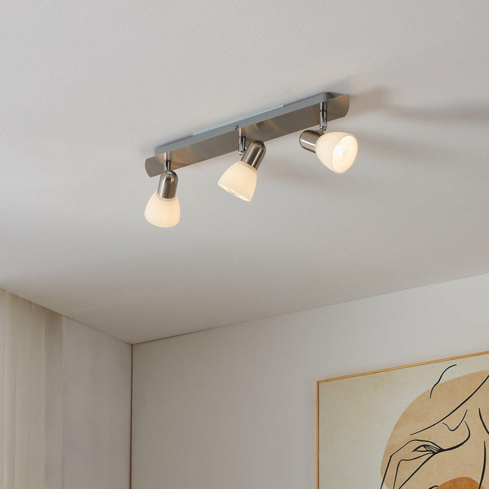 eglo enea nickel satin glass 3 light bar spotlight