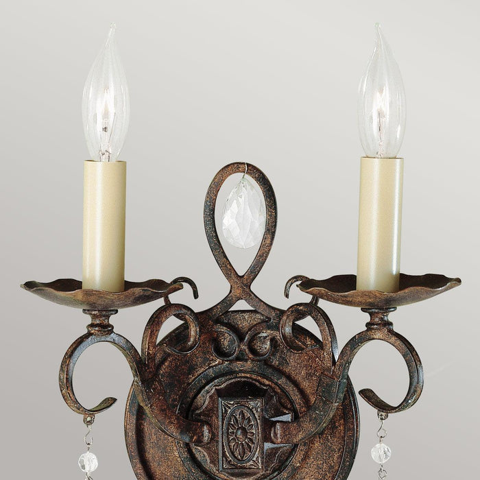 Feiss Chateau 2 Light Bronze Wall Light - Crystal Drops — additional angle