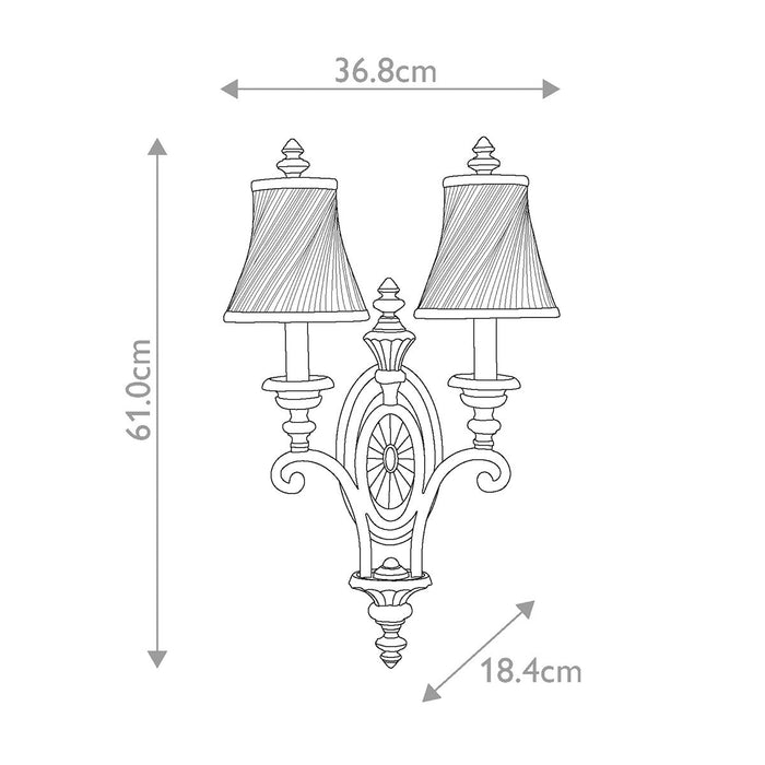 Feiss Drawing Room Walnut Finish Twin Arm Wall Light — close-up detail