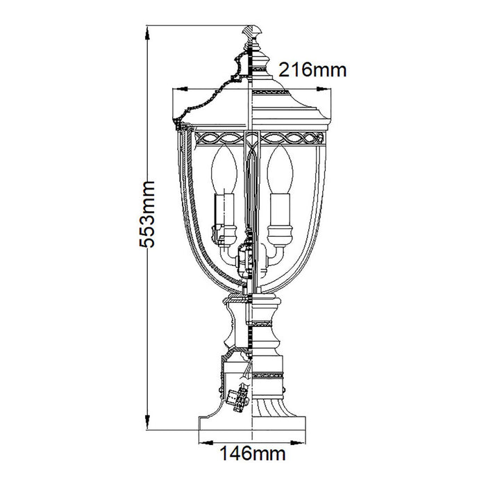 Feiss English Bridle Black Medium Outdoor Pedestal Lantern — close-up detail