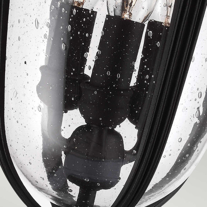 elstead english bridle black finish medium outdoor pedestal lantern Close Up LED Bulb