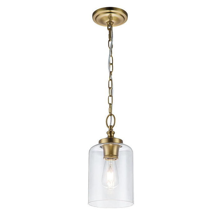 Feiss Hounslow 1 Light Brass Mini Pendant - Glass Shade-Ceiling Pendant Lights-Elstead Lighting-1-Tiffany Lighting Direct