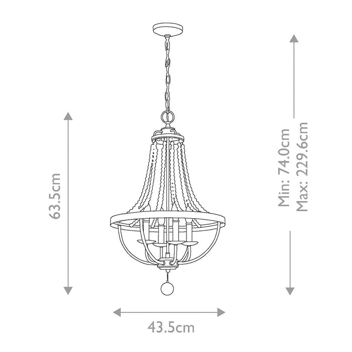 Feiss Nori 4 Light Zinc & Wood Bead Chandelier — rear view