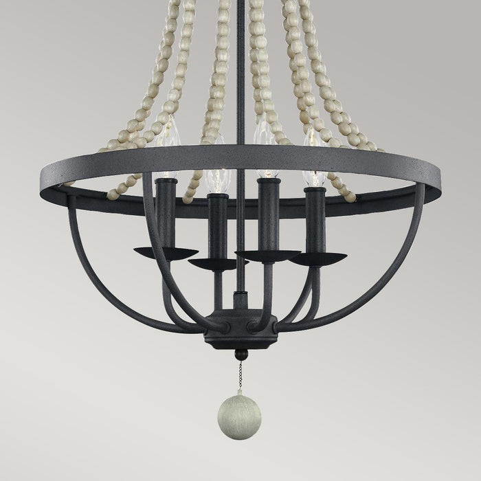 Feiss Nori 4 Light Zinc & Wood Bead Chandelier — side profile