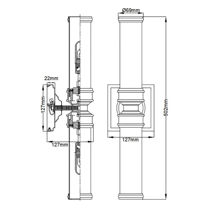 Feiss Payne Chrome Twin Arm Bathroom Wall Light — close-up detail