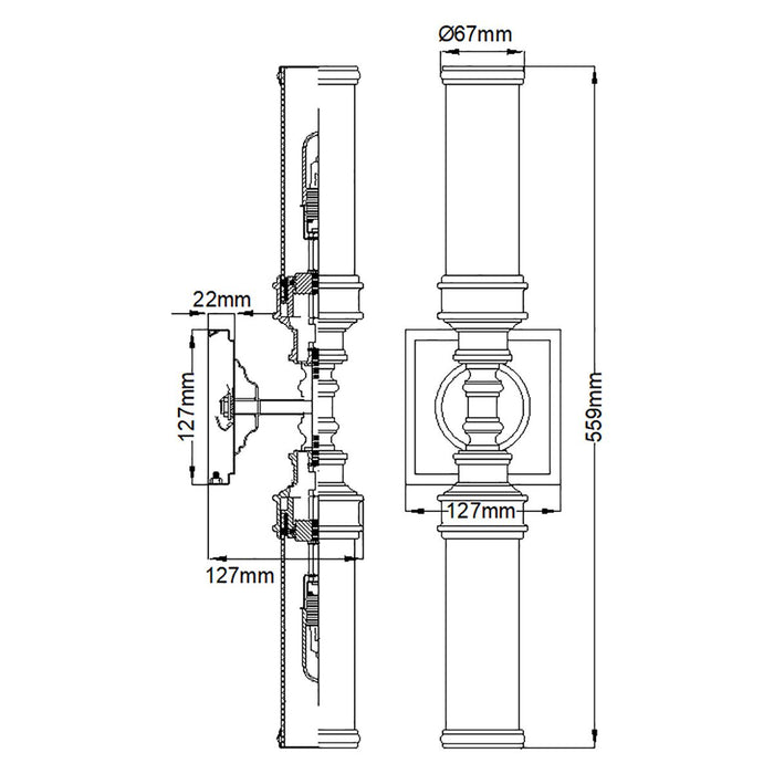 Feiss Payne Ornate Chrome Twin Arm Bathroom Wall Light — close-up detail