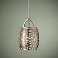 Feiss Zara 1 light brushed nickel ceiling pendant with a mosaic square tile shade against a textured green wall.