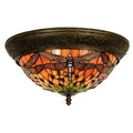 Tiffany Ceiling Flush & Semi Flush Lights - Flame Dragonfly Medium Tiffany 2 Light Flush Ceiling Light