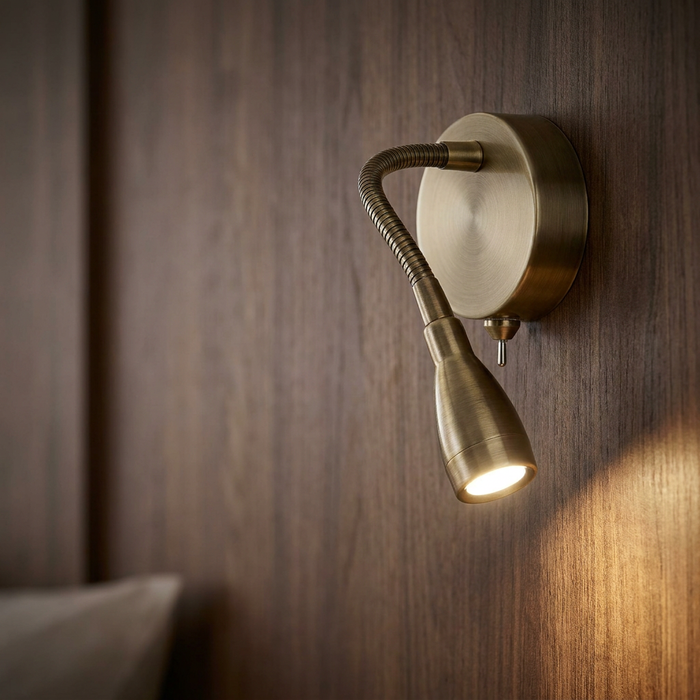 Flexi Wall LED Adjustable 0.5w Brass Reading Light - Switched by Searchlight Lighting