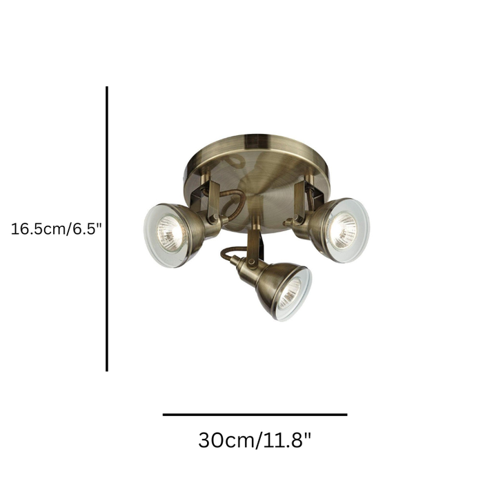 Focus 3 Light Antique Brass Kitchen Ceiling Spotlight size image