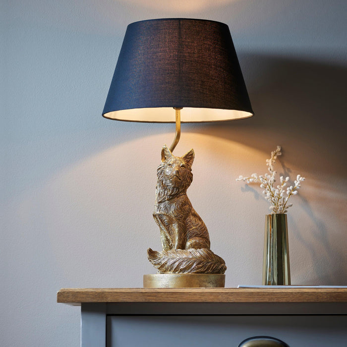 Fox Figurine Gold Table Lamp - Black Shade-Endon Lighting-Living-Room-Tiffany Lighting Direct-[image-position]