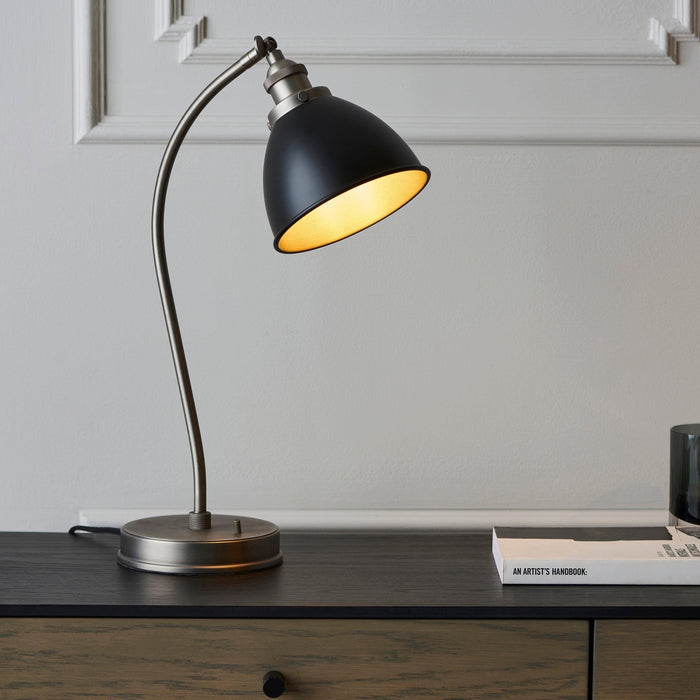 Franklin Industrial Pewter & Black Metal Shaded Table Lamp-Endon Lighting-Living-Room-Tiffany Lighting Direct-[image-position]