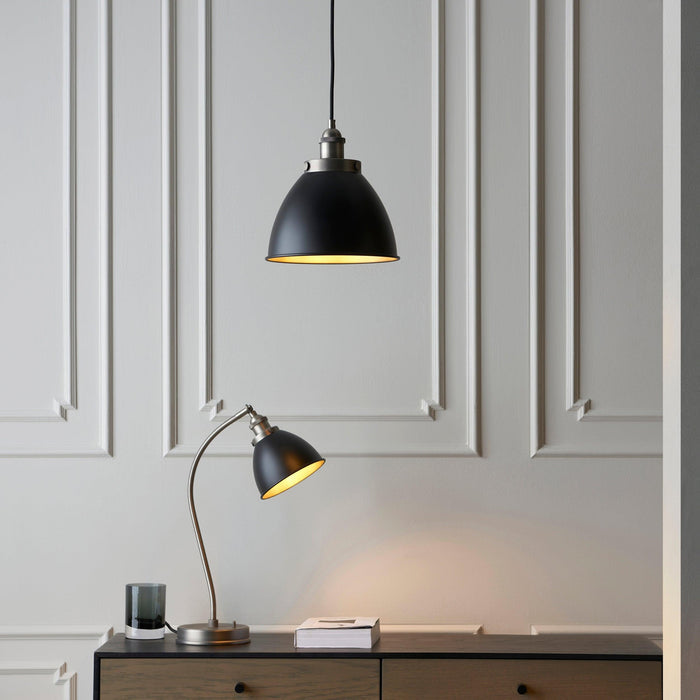 Franklin Industrial Pewter & Black Metal Shaded Table Lamp-Endon Lighting-Living-Room-Tiffany Lighting Direct-[image-position]