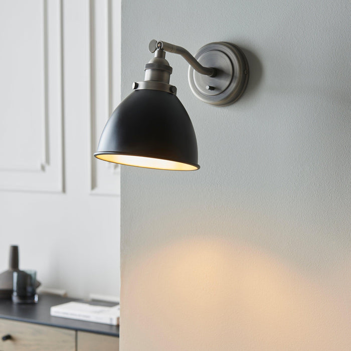 franklin pewter black metal shade wall light by Endon Lighting Living Room Close Up 76