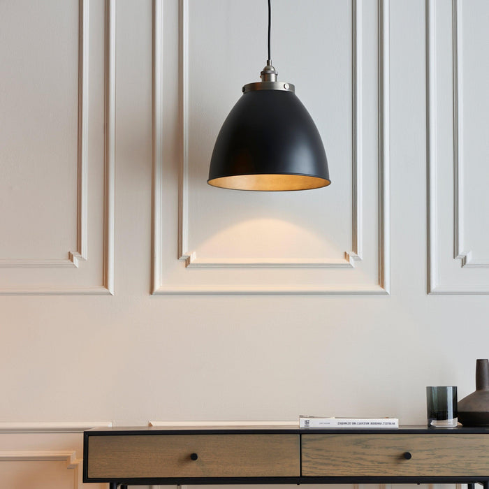 Franklin Pewter Industrial Style Ceiling Pendant - 34cm-Ceiling Pendant Lights-Endon Lighting Living Room Close Up Lighting Tiffany Lighting Direct