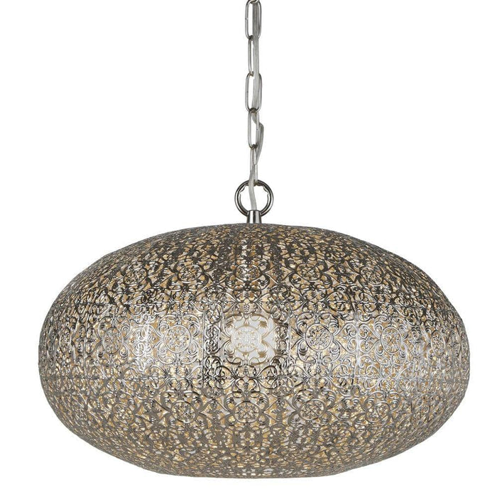 Fretwork 1 Light Moroccan Inspired Nickel Ceiling Pendant-Ceiling Pendant Lights-1-Tiffany Lighting Direct