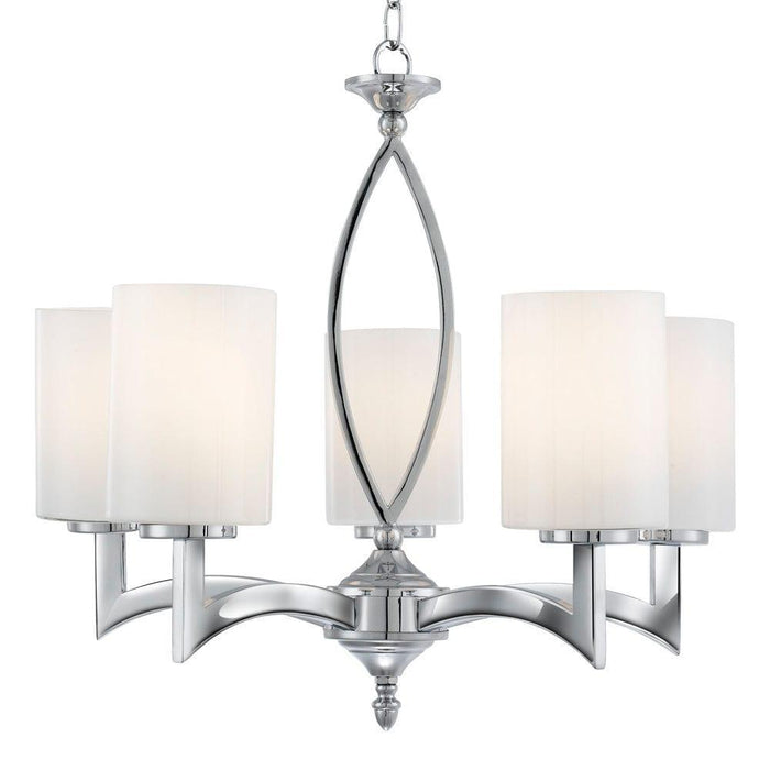 Gina 5 Light Chrome Ceiling Pendant - White Glass Shades-Ceiling Pendant Lights-1-Tiffany Lighting Direct
