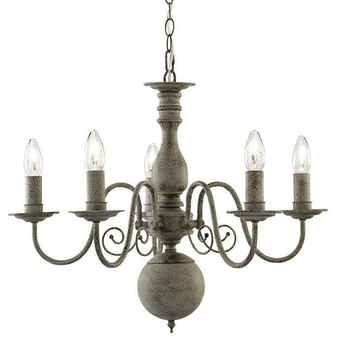 Greythorne 5 Light Textured Grey Chandelier Searchlight-1-Tiffany Lighting Direct