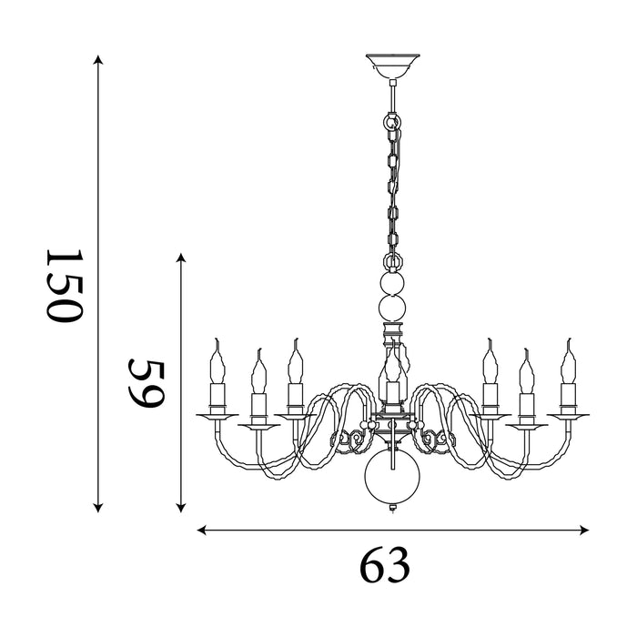 Greythorne 8 Light Textured Grey Chandelier Searchlight — rear view
