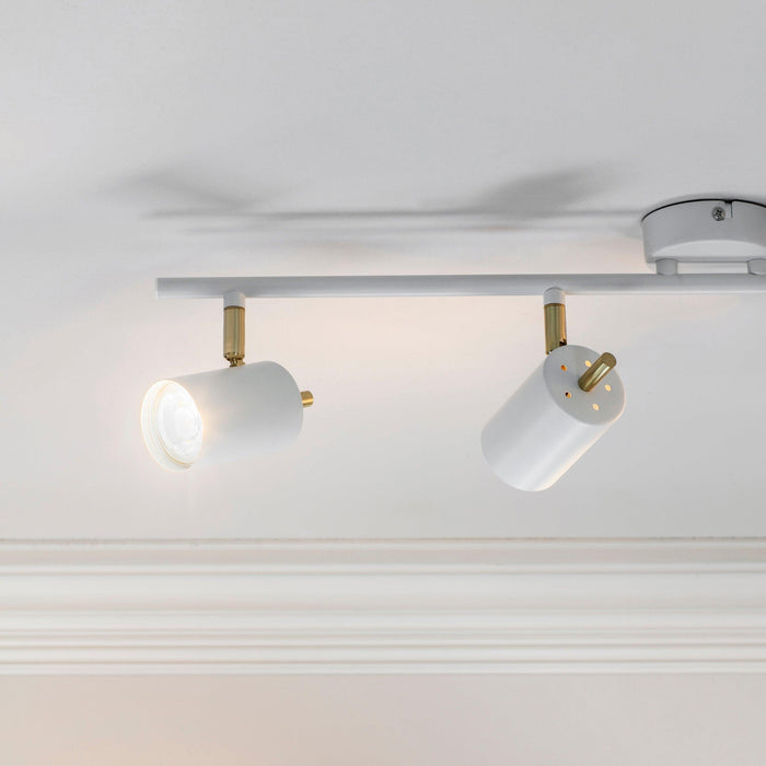 Endon Gull White & Brushed Brass 4 Light LED Spotlight 59933 - Close Up, Lights On
