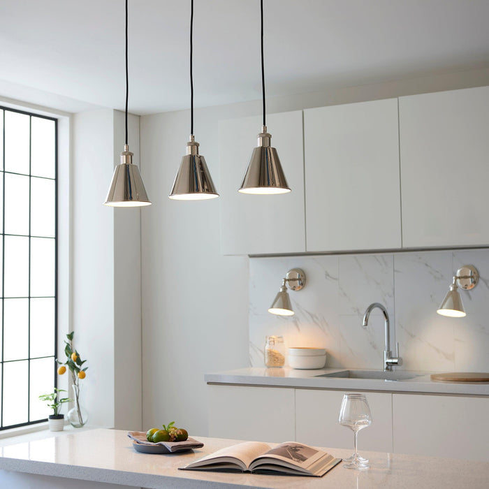 Putney Nickel 3 Light Adjustable Ceiling Pendant-Ceiling Pendant Lights-Living Lights Living Room Wide Shot Lighting Tiffany Lighting Direct