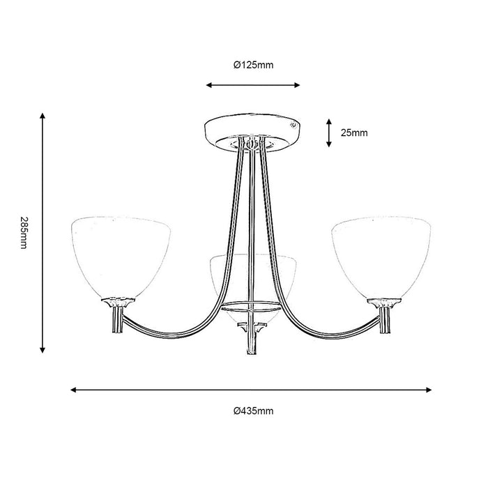 Hamburg 3 Arm Antique Chrome Art Deco Ceiling Light — close-up detail