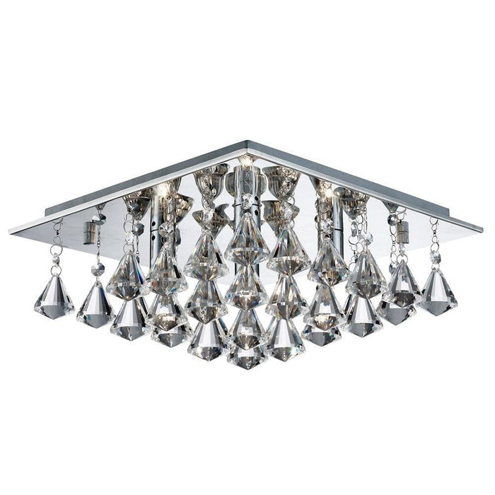 Hanna 4 Light Square Chrome & Crystal Pyramid Ceiling Flush Living room Image