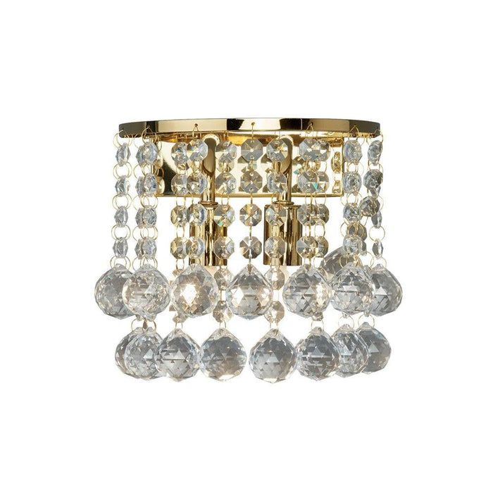 Searchlight Hanna 2 Light Gold & Crystal Ball Wall Light image 1