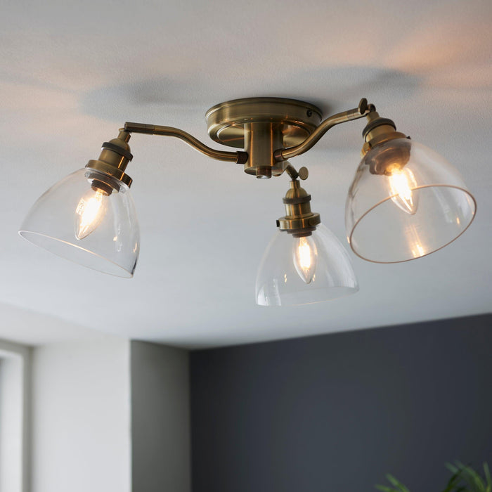 Endon Hansen 3 Light Brass Semi-Flush Ceiling Light Hallway Image
