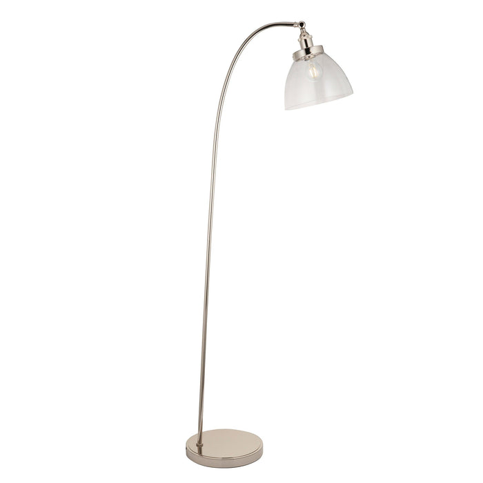 hansen nickel floor lamp with clear glass shade by Endon Lighting Living room close up image