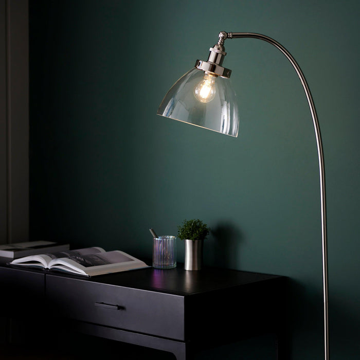 hansen nickel floor lamp with clear glass shade by Endon Lighting Bedroom Hero Shot