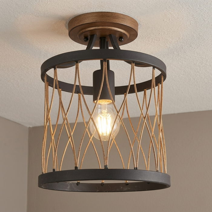 Heston Black & Rustic Bronze Painted Flush Ceiling Light by Endon Lighting — suits living rooms, dining rooms & hallways