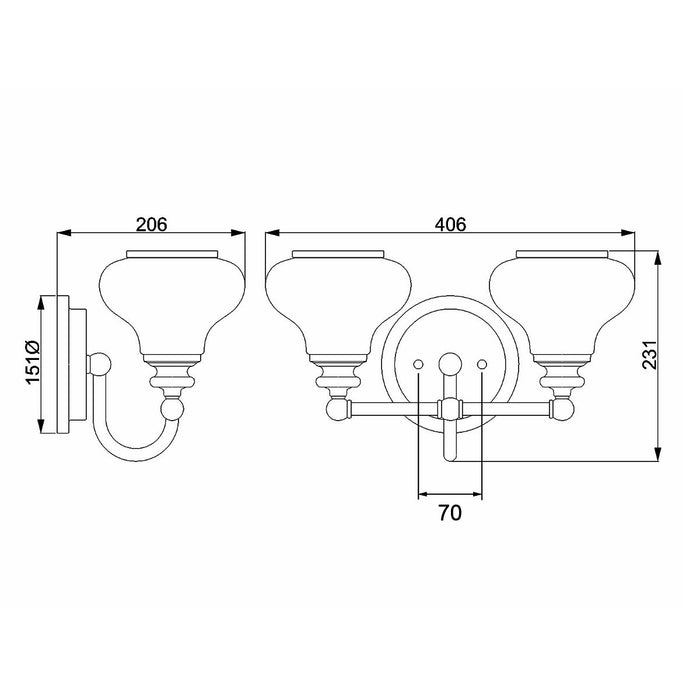 Hinkley Ainsley 2 Light Polished Chrome Bathroom Wall Light — close-up detail