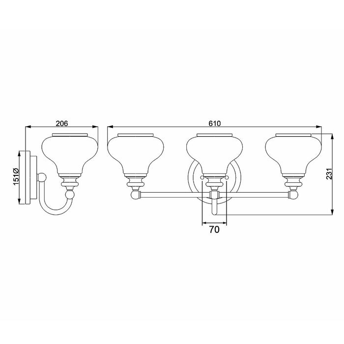 Hinkley Ainsley 3 Light Brass Bathroom Wall Light — close-up detail