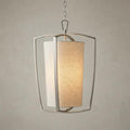 Hinkley Blakely large pendant light with a brushed nickel open frame and a glowing textured fabric inner shade.