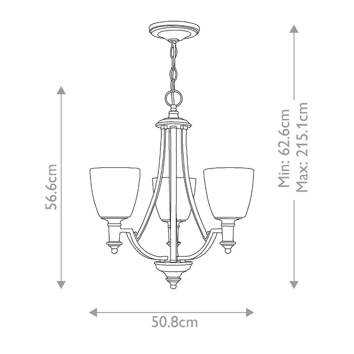 Hinkley Truman Antique Nickel Finish 3 Light Chandelier — rear view