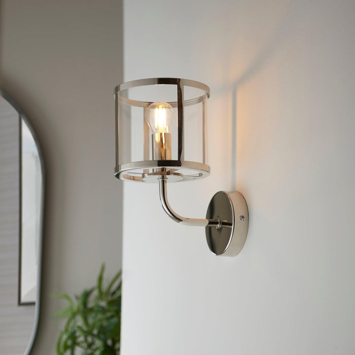 hopton nickel wall light clear glass shade by Endon Lighting Living Room Close Up 39