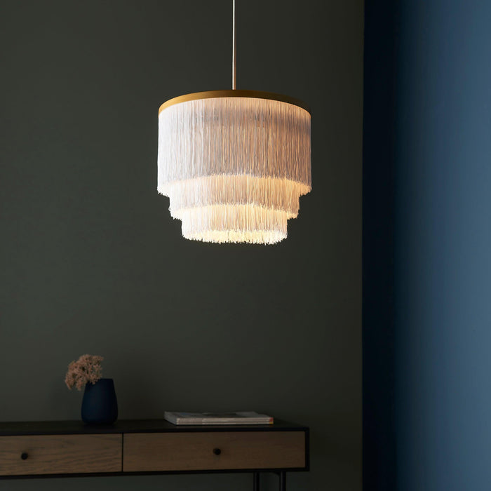 Illinois Large Gold Art Deco White Fringe Pendant-Ceiling Pendant Lights-Living Lights-2-Tiffany Lighting Direct