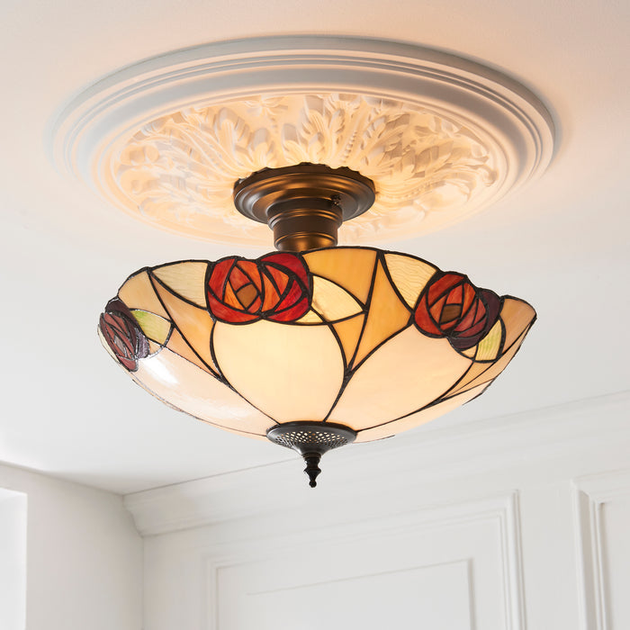 Interiors 1900 Ingram Semi Flush Tiffany Ceiling Light by Interiors 1900 — suits living rooms, dining rooms & hallways
