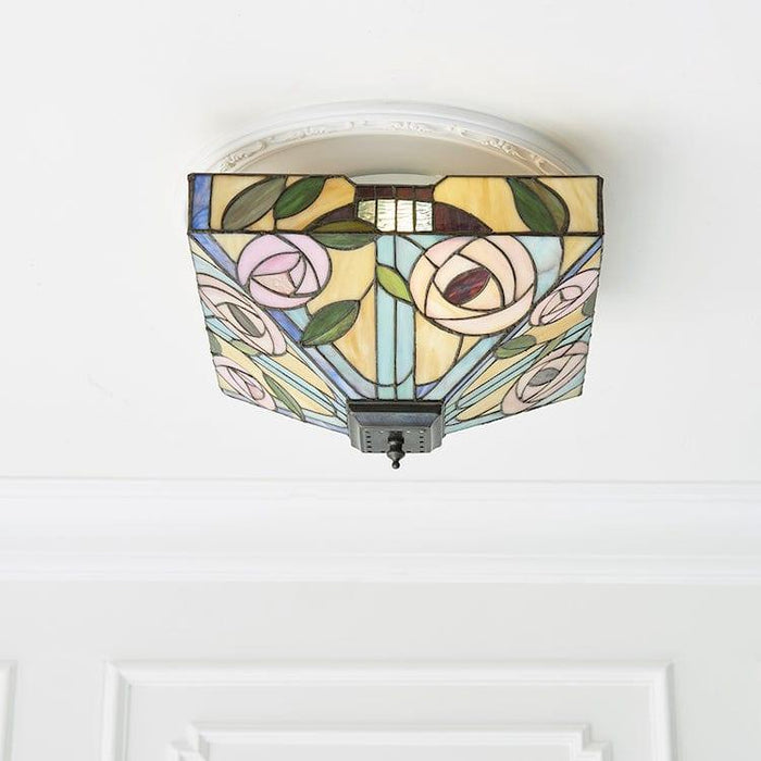 Tiffany Ceiling Flush & Semi Flush Lights - Willow Medium Tiffany 2 Light Flush Ceiling Light 70699