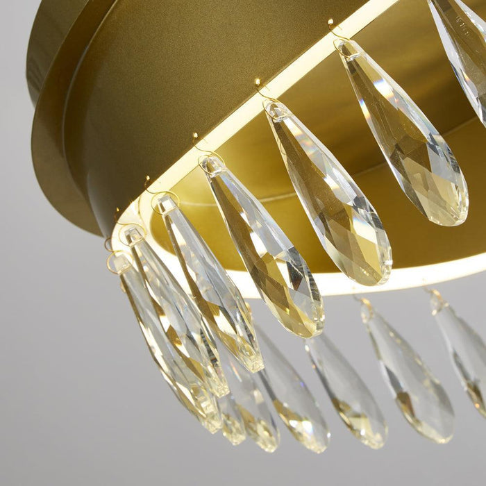 Jewel LED Gold Flush Ceiling Light With Crystals Searchlight Living room close up