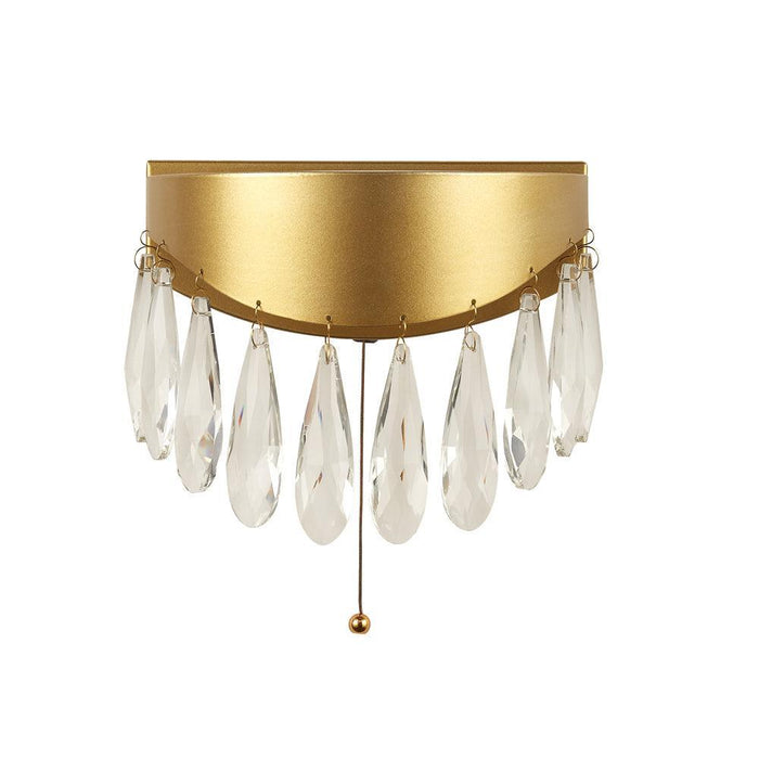 Jewel LED Gold Wall Light With Crystals - Pull Switch Close Up Image