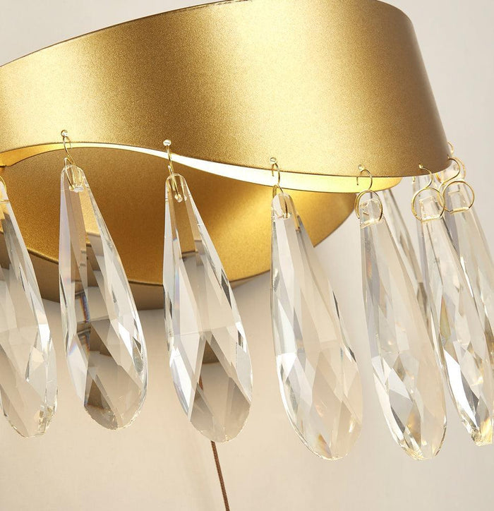 Jewel LED Gold Wall Light With Crystals - Pull Switch Wide Living Room Image